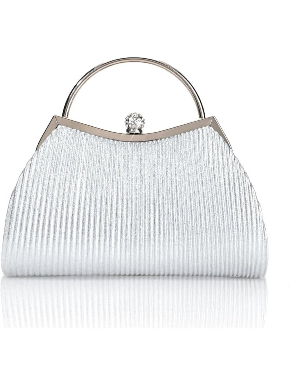 Women's Silver Y Glitter Pleated Clutch Purse For Sparkly Evening Wedding Bag